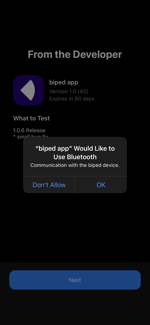 Screenshot of step 1, accept the request to use bluetooth