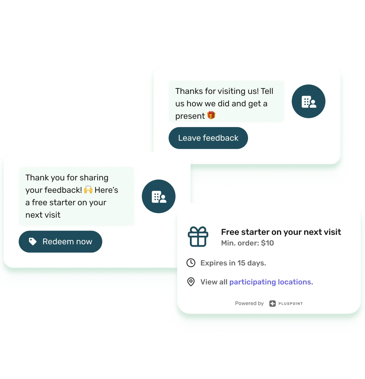 Customer feedback incentive with a reward and free item offer created in Pluspoint
