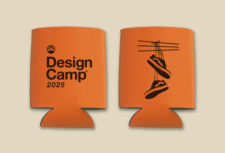 Design Camp 2025 branded koozie 