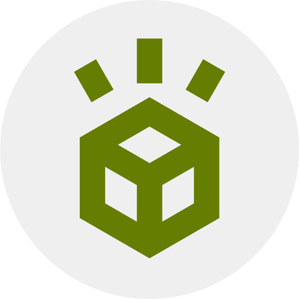 Isometric style box icon with lines pointing out from the top.