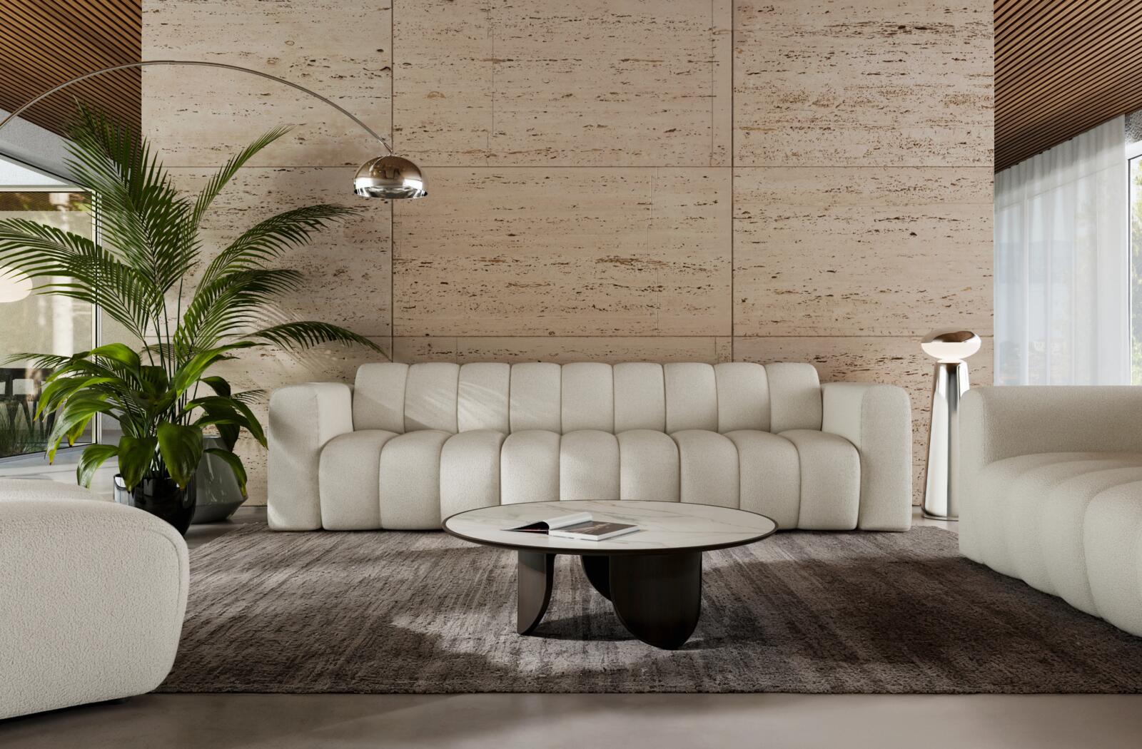 Puszman Bummel – jasna modułowa sofa w salonie