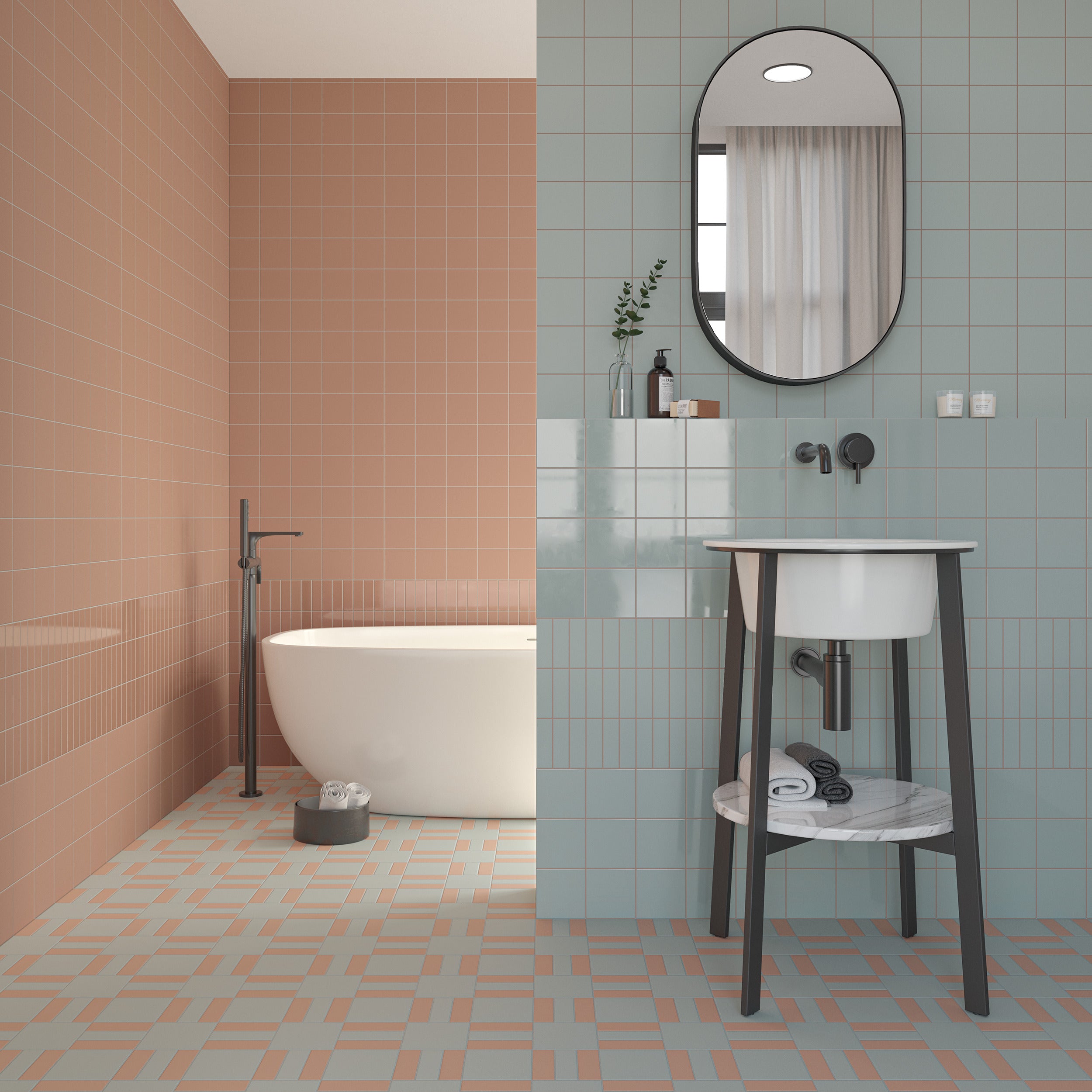 WOW Design Bits – pastelowe płytki ceramiczne na ścianach i posadzce łazienki