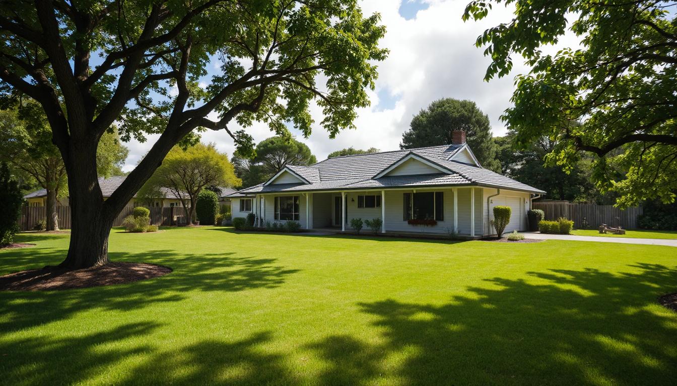 A well-maintained Waikato lawn in front of a suburban home, green and healthy under clear skies.