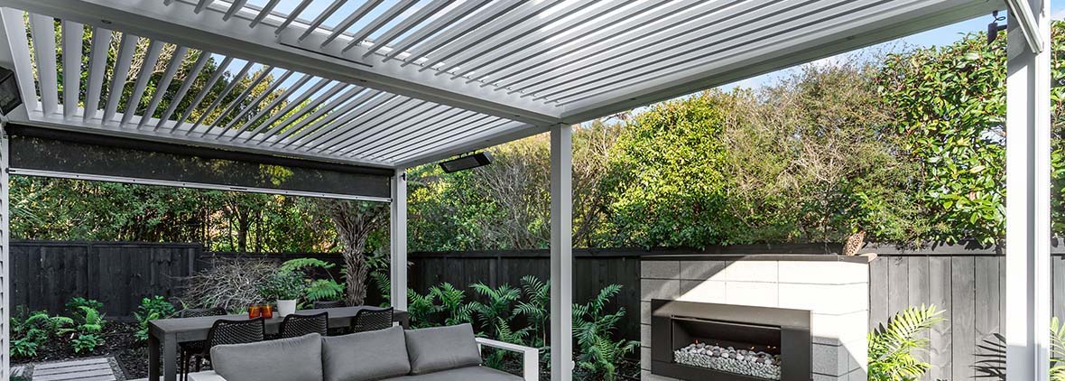 White pergola over deck