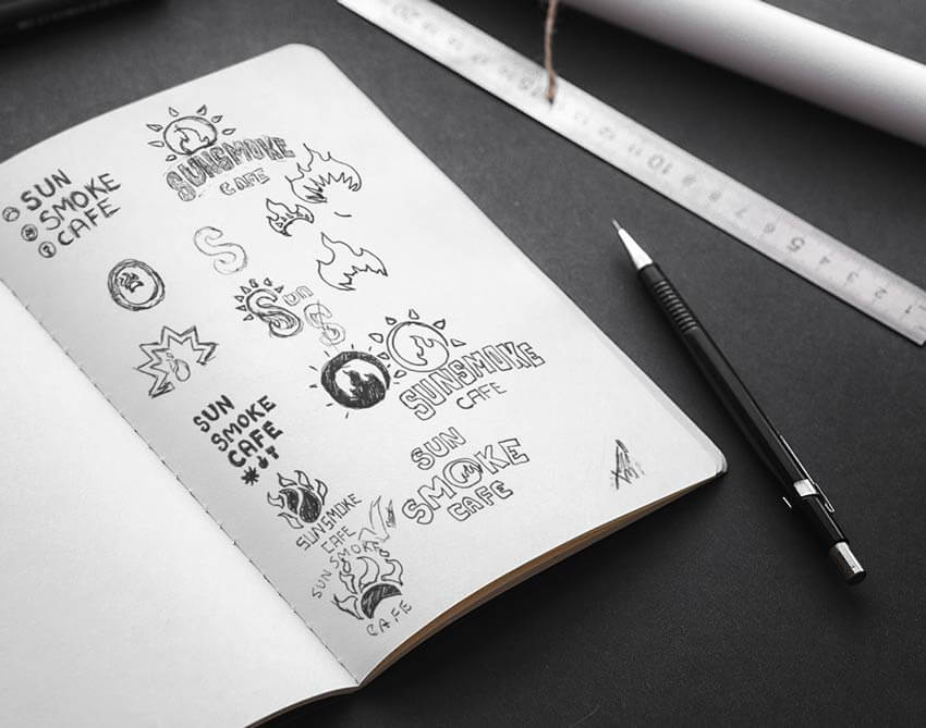 SunSmoke Cafe logo sketches