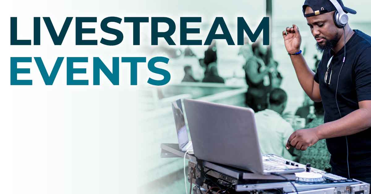 Livestream Events, DJ disc jockey wearing headphones at turntables