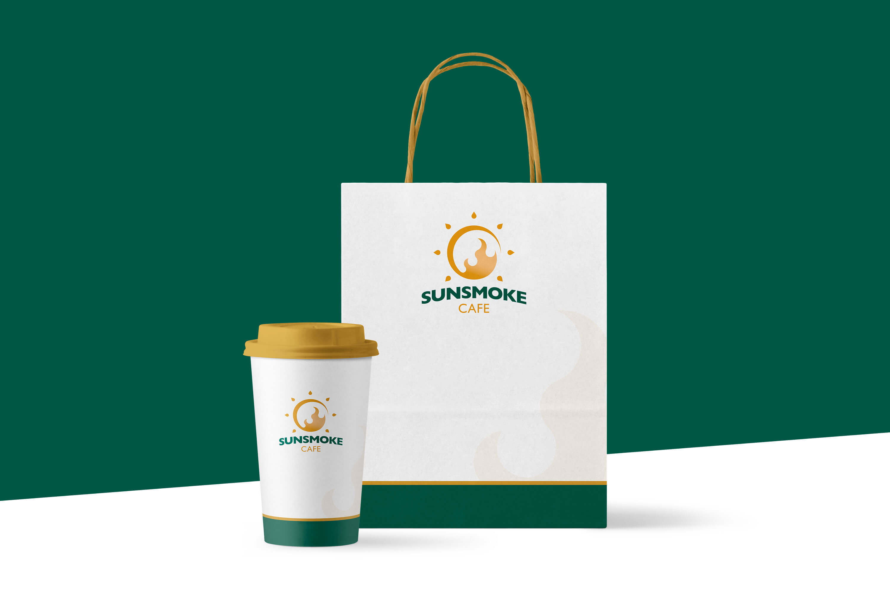 SunSmoke Cafe carryout bag and coffee cup