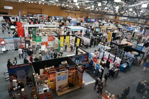 Bay of Plenty Home Show stands viewed from above at Trustpower Arena Baypark