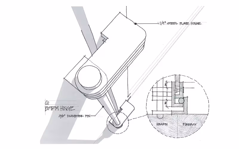 Technical drawing of a mechanical hinge with detailed measurement annotations