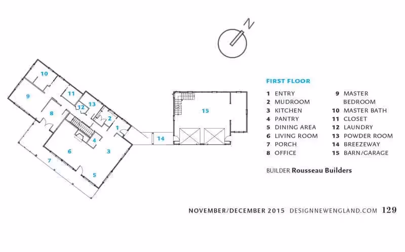 First floor architectural blueprint with room labels and compass orientation