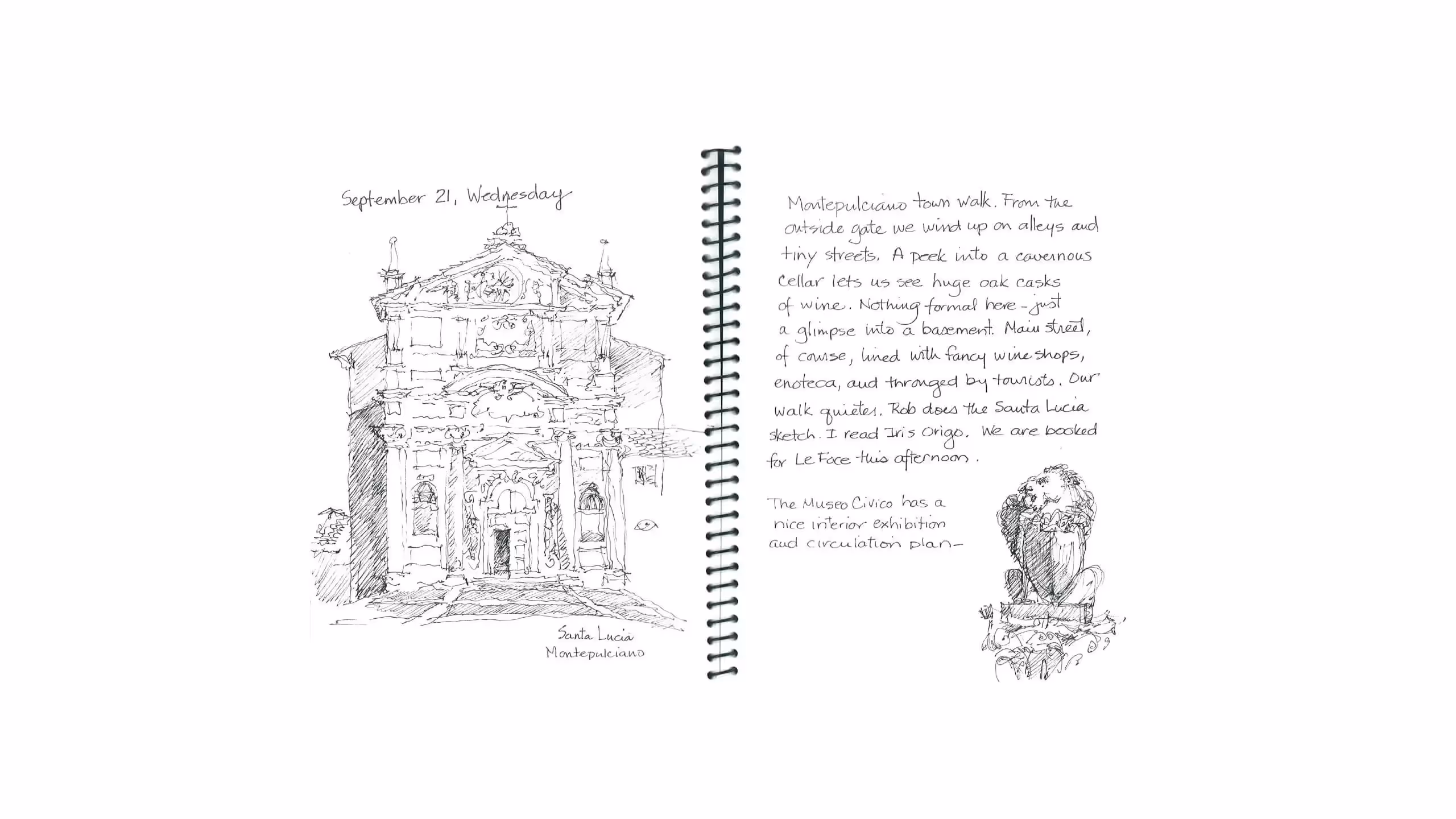 Hand-drawn sketch of Santa Lucia church in Montepulciano, Italy