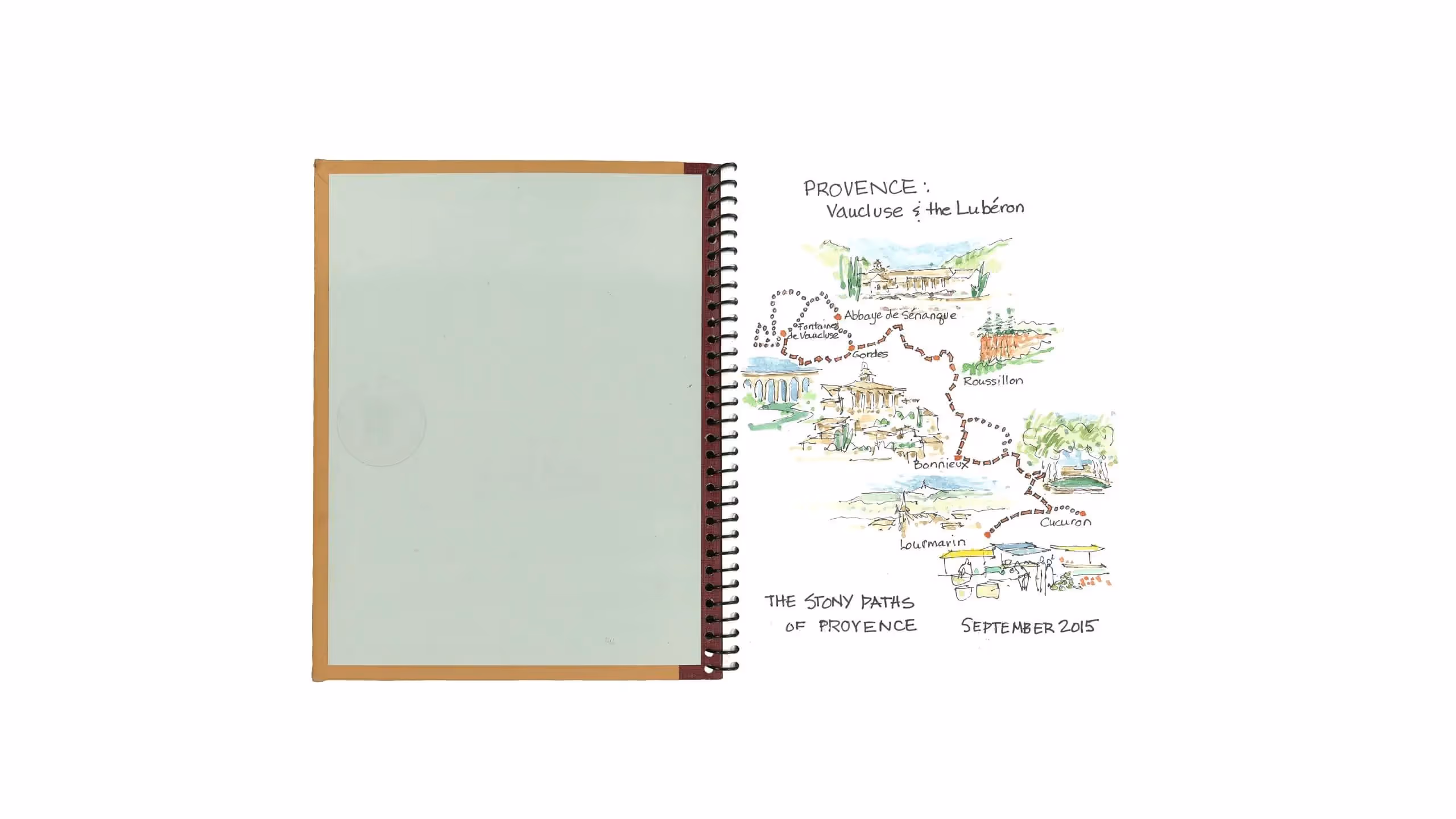 Hand-drawn map of Provence highlighting stony paths and landmarks