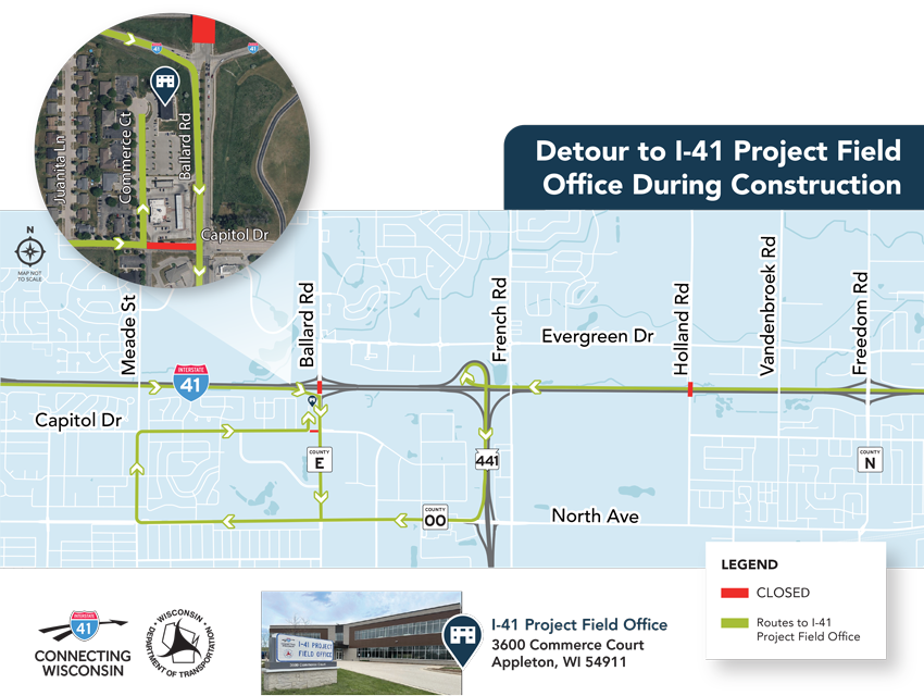 Detour to I-41 Project Field Office During Construction. Click to open into PDF!