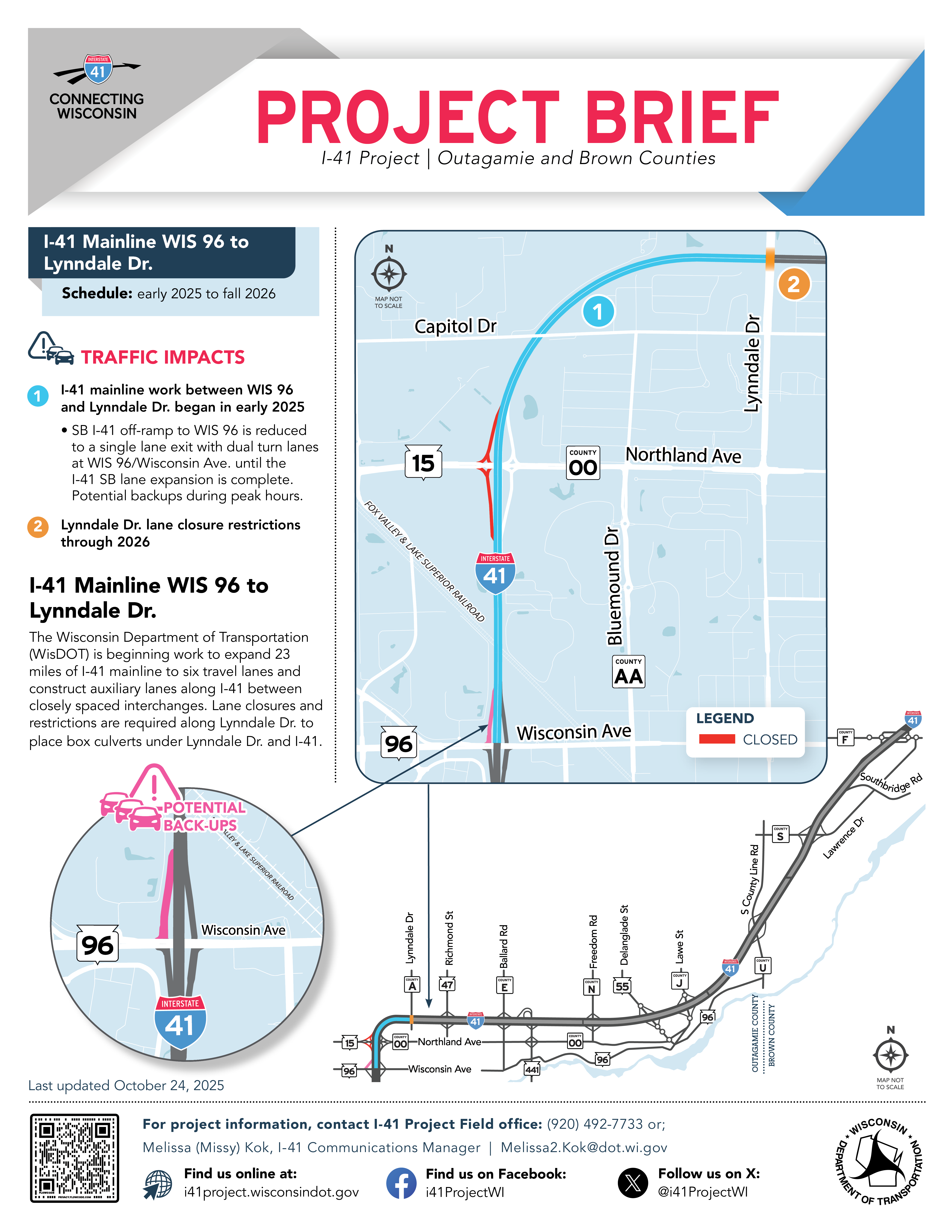 Image of I-41 Mainline's current Project Brief PDF. Click to open PDF in a new tab!