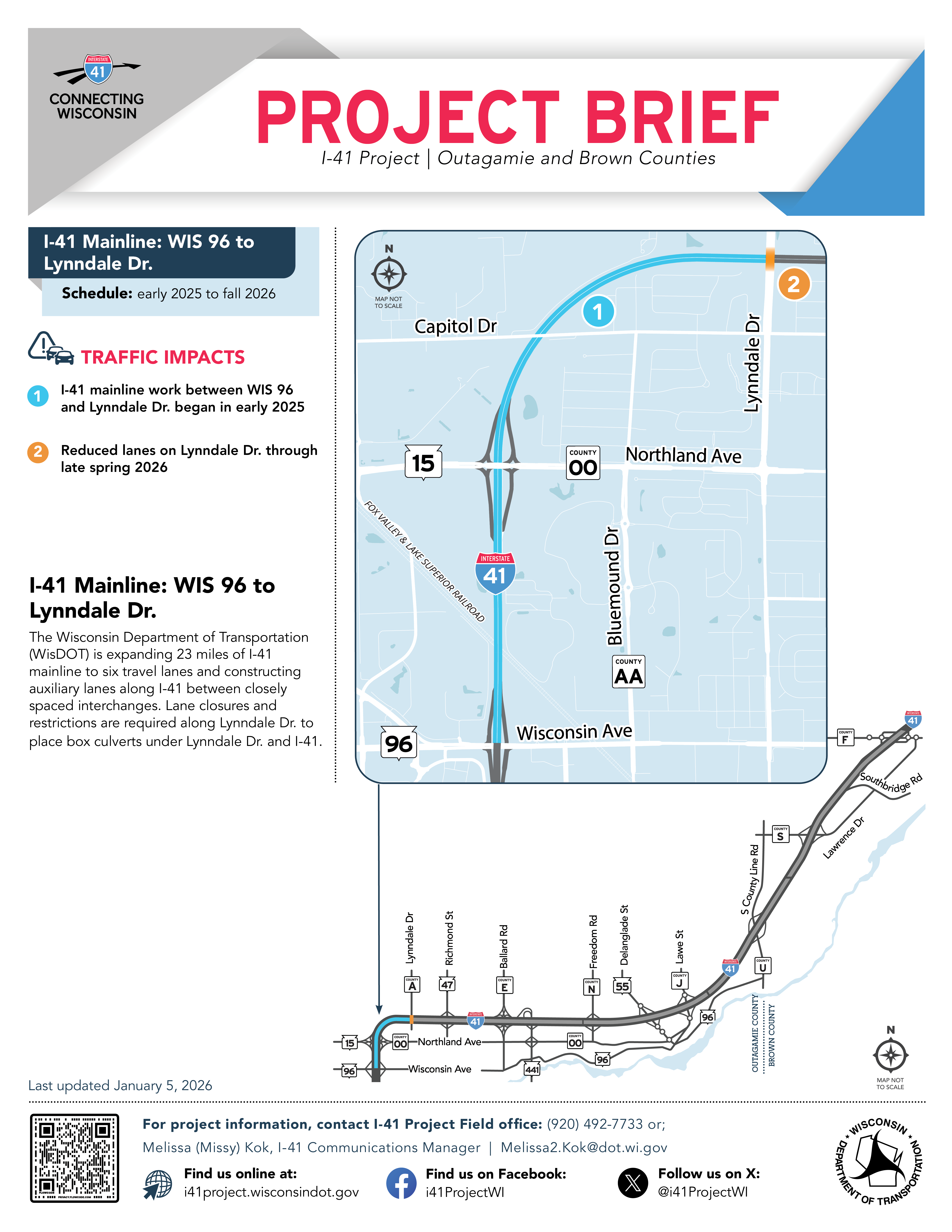 Page one of I-41 Mainline's Project brief, click to open into a PDF.