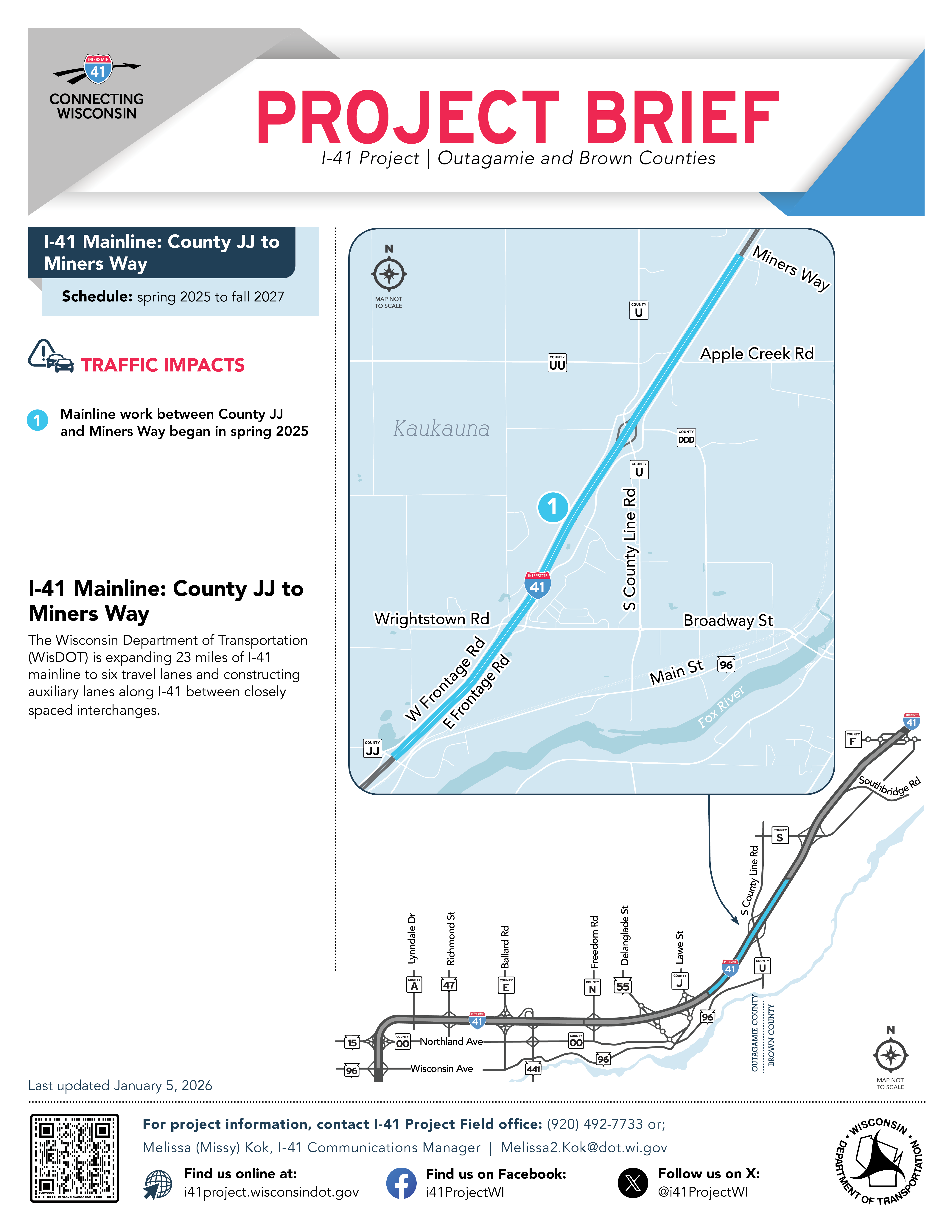 Page two of I-41 Mainline's Project brief, click to open into a PDF.