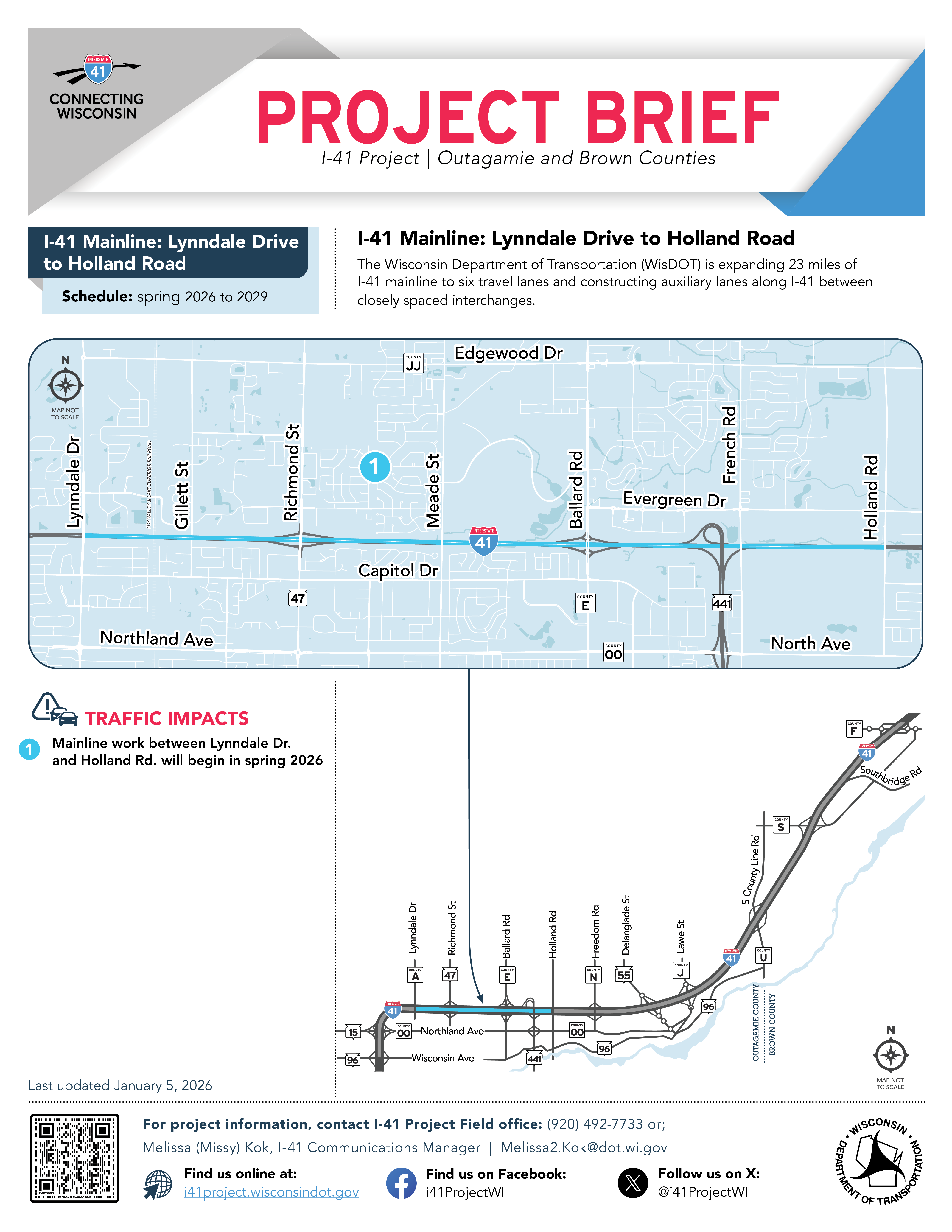 Page three of I-41 Mainline's Project brief, click to open into a PDF.