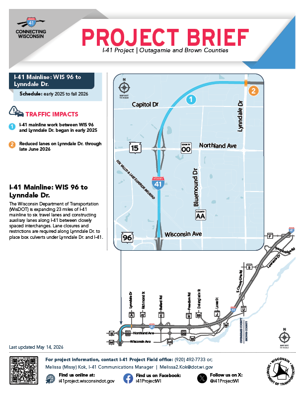 Page one of I-41 Mainline's Project brief, click to open into a PDF.