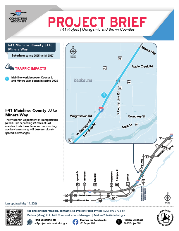 Page two of I-41 Mainline's Project brief, click to open into a PDF.