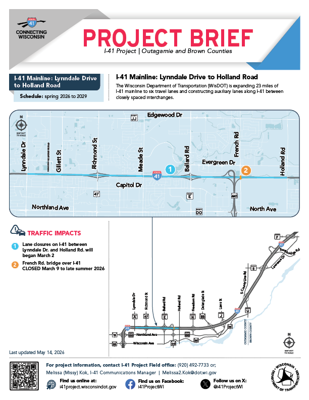 Page three of I-41 Mainline's Project brief, click to open into a PDF.