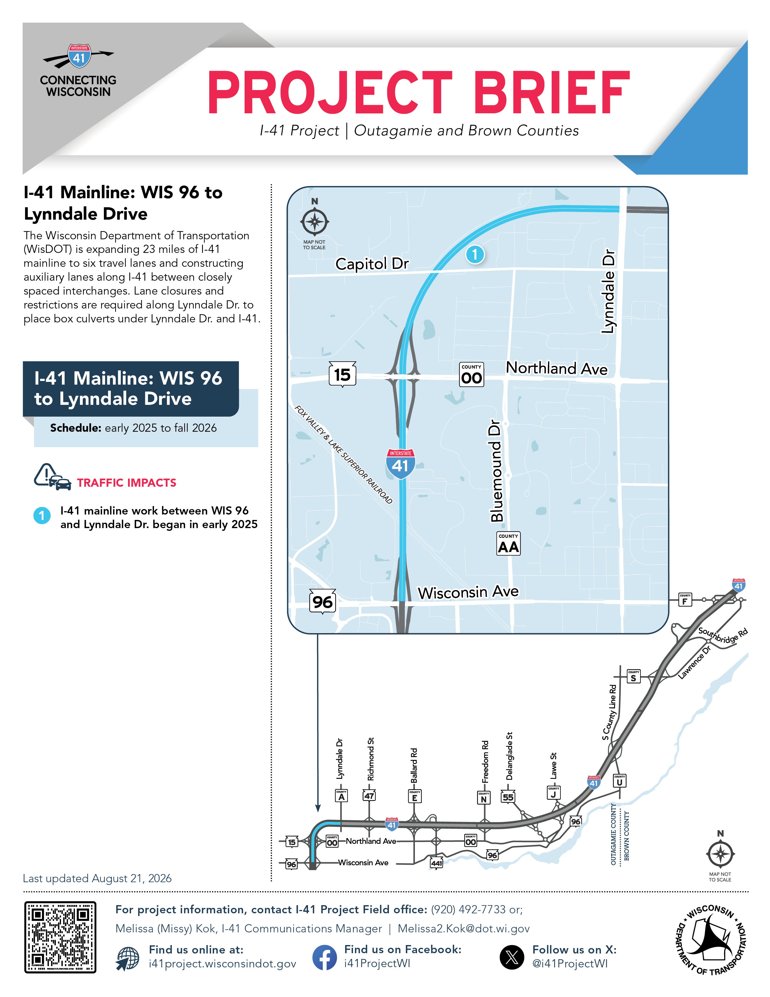 Page one of I-41 Mainline's Project brief, click to open into a PDF.