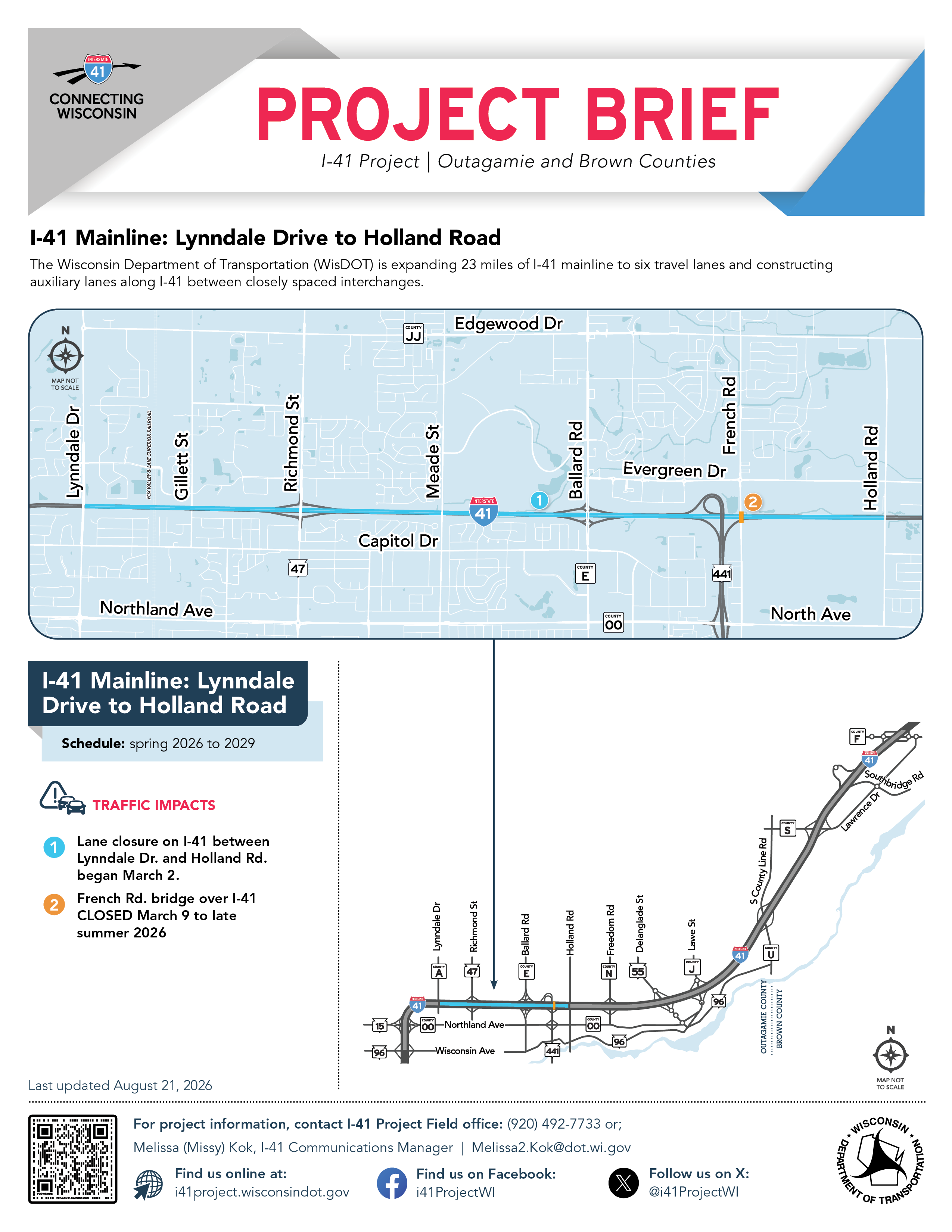 Page two of I-41 Mainline's Project brief, click to open into a PDF.