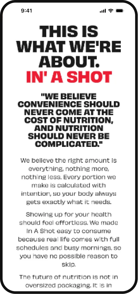 Text about nutrition emphasizing convenience without sacrificing nutrition, promoting easy consumption.