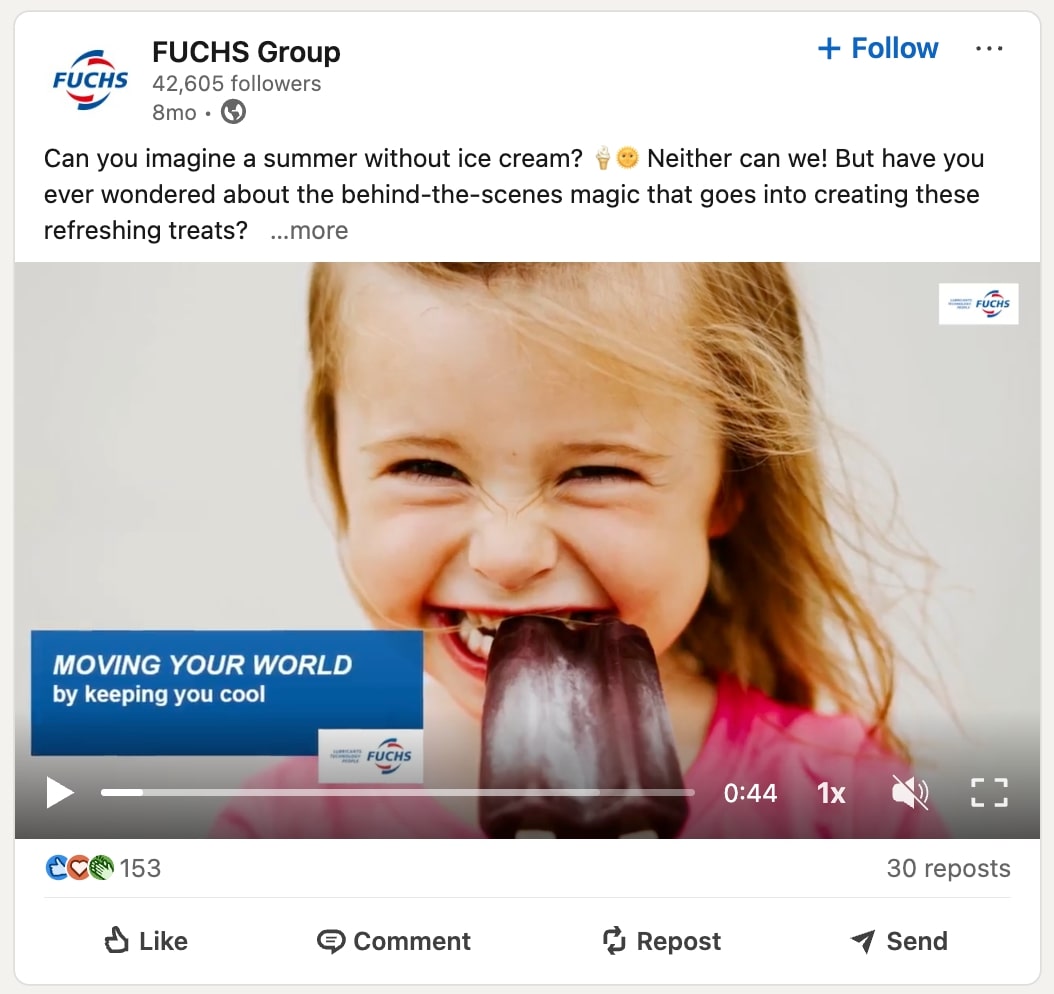Fuchs LinkedIn post with Storykit video