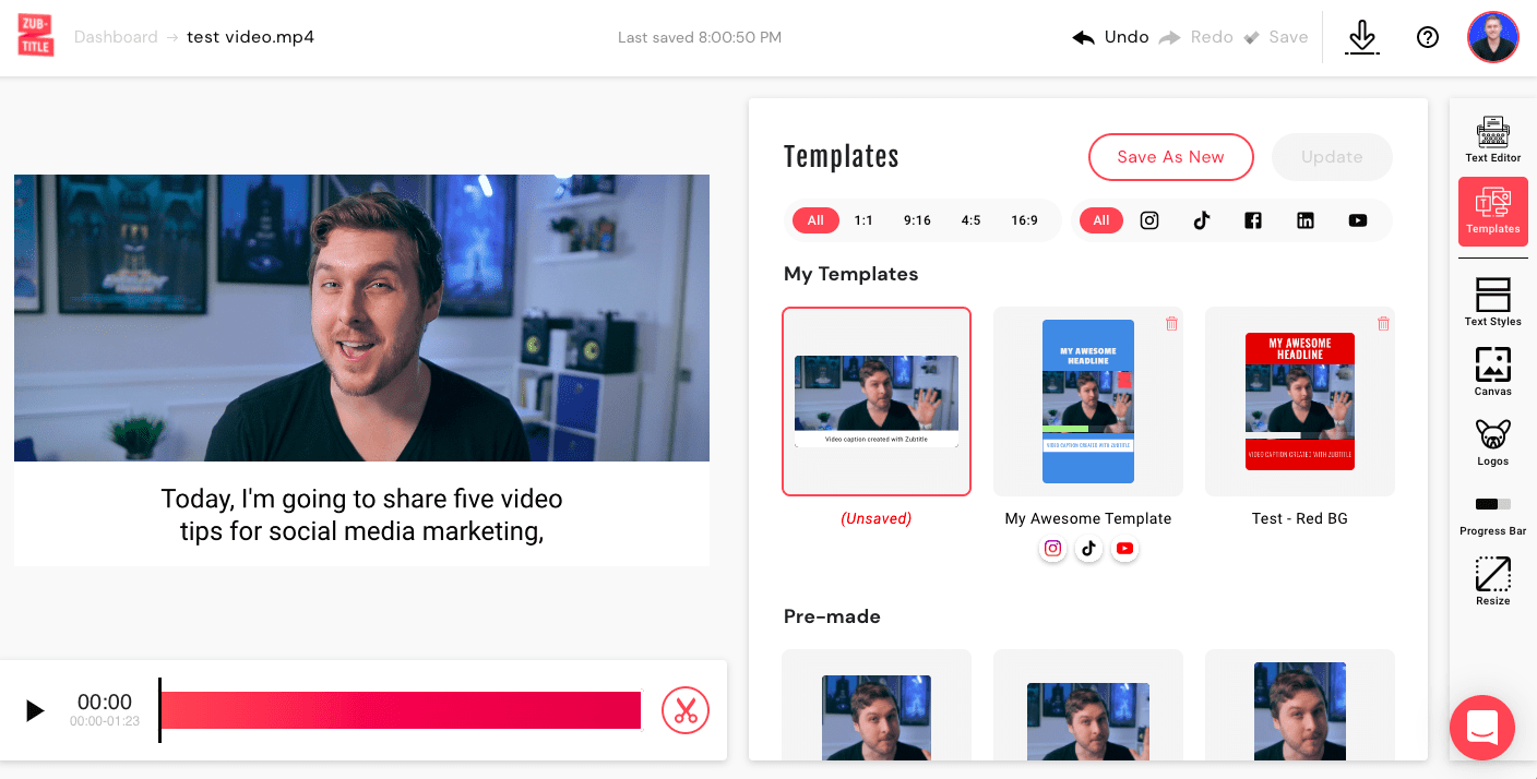 Stilizzare i video di LinkedIn con Zubtitle