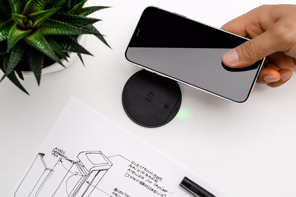 Bildet av en mobil som bruker kabelhåndteringssystemet fra Schneider Electric, Unica System+