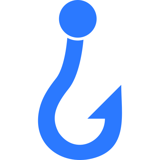 Blue fish hook icon with a circular eye and sharp point.