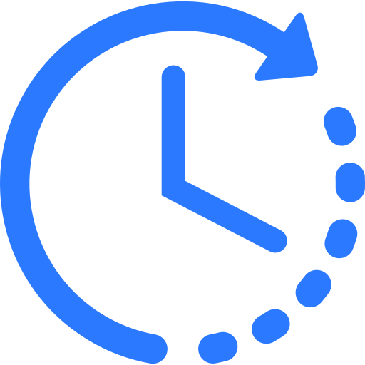 Blue clock icon with an arrow circling clockwise, symbolizing time or history.