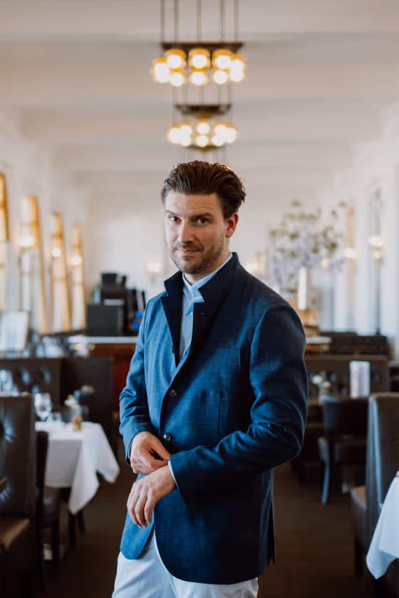 blauwe blazer met MAO kraag