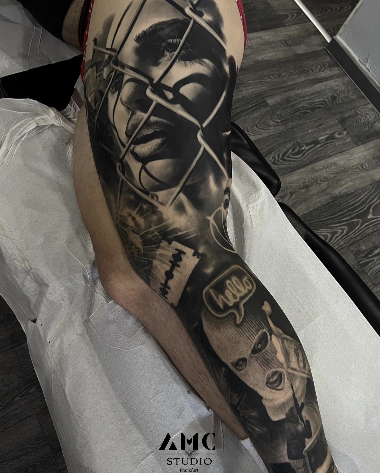 full leg  sleeve chicano tattoo style