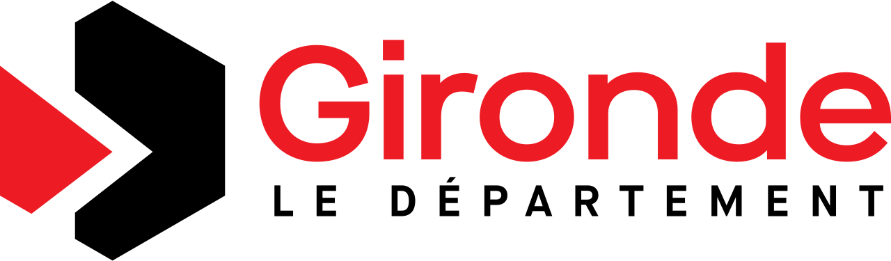 Logo de Gironde avec un symbole rouge en forme de losange pointant vers la droite.