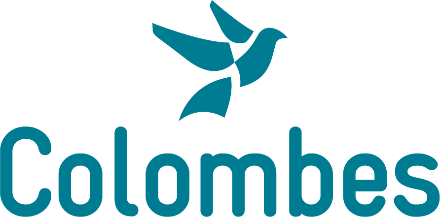 Logo stylisé d'une colombe en vol au-dessus du texte Colombes.