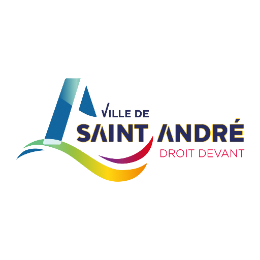 Logo coloré de la ville de Saint André avec slogan Droit Devant.