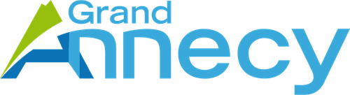 Grand Annecy logo with blue text and green stylized A shape.