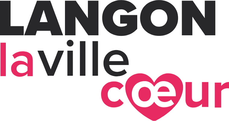 Logo de Langon avec le slogan la ville cœur, le œ formant un cœur stylisé.