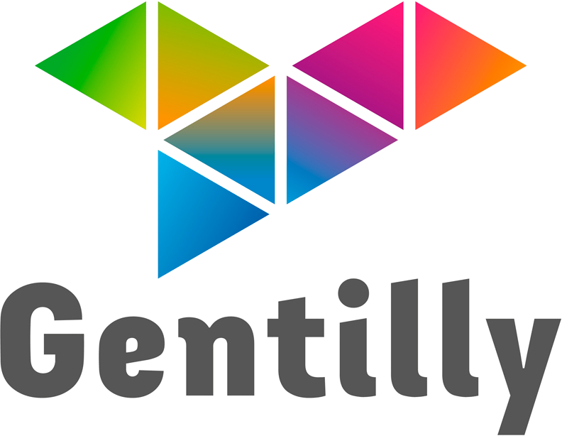 Logo coloré de Gentilly formé de triangles multicolores.