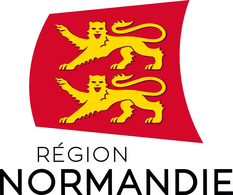 Drapeau rouge avec deux lions jaunes rampant l'un sur l'autre.