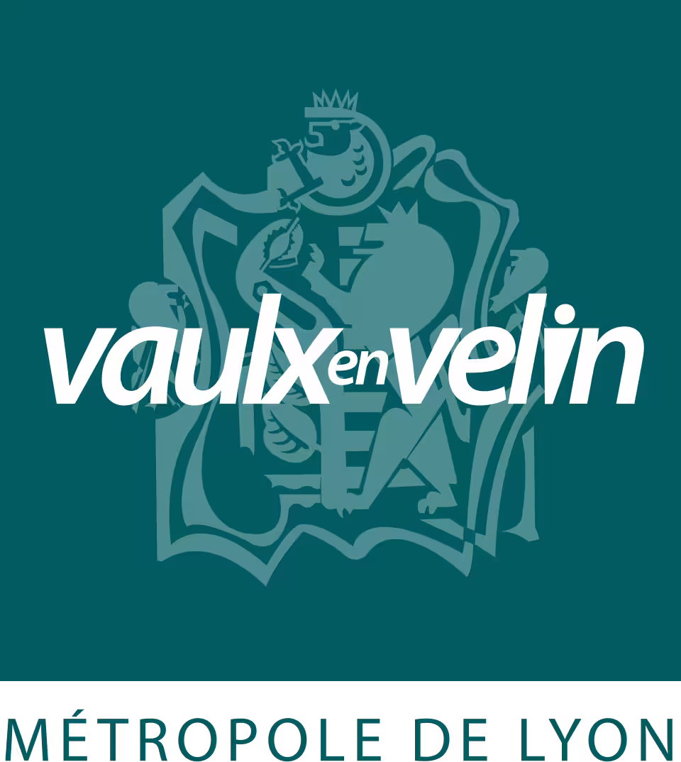 Logo Vaulx-en-Velin avec blason et texte Métropole de Lyon en bas.
