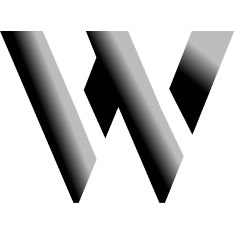 Stylized gray gradient letter W on a black background.