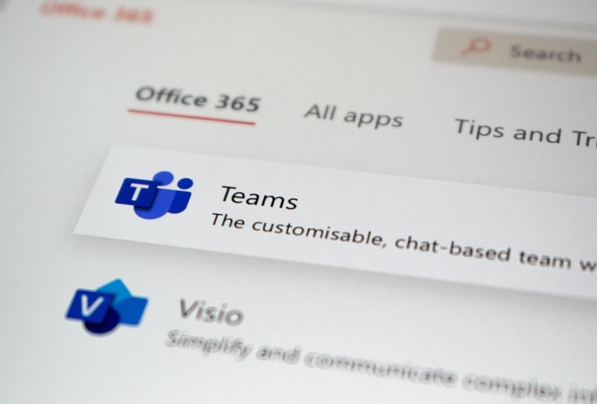 Microsoft Teams app listing displayed in Office 365