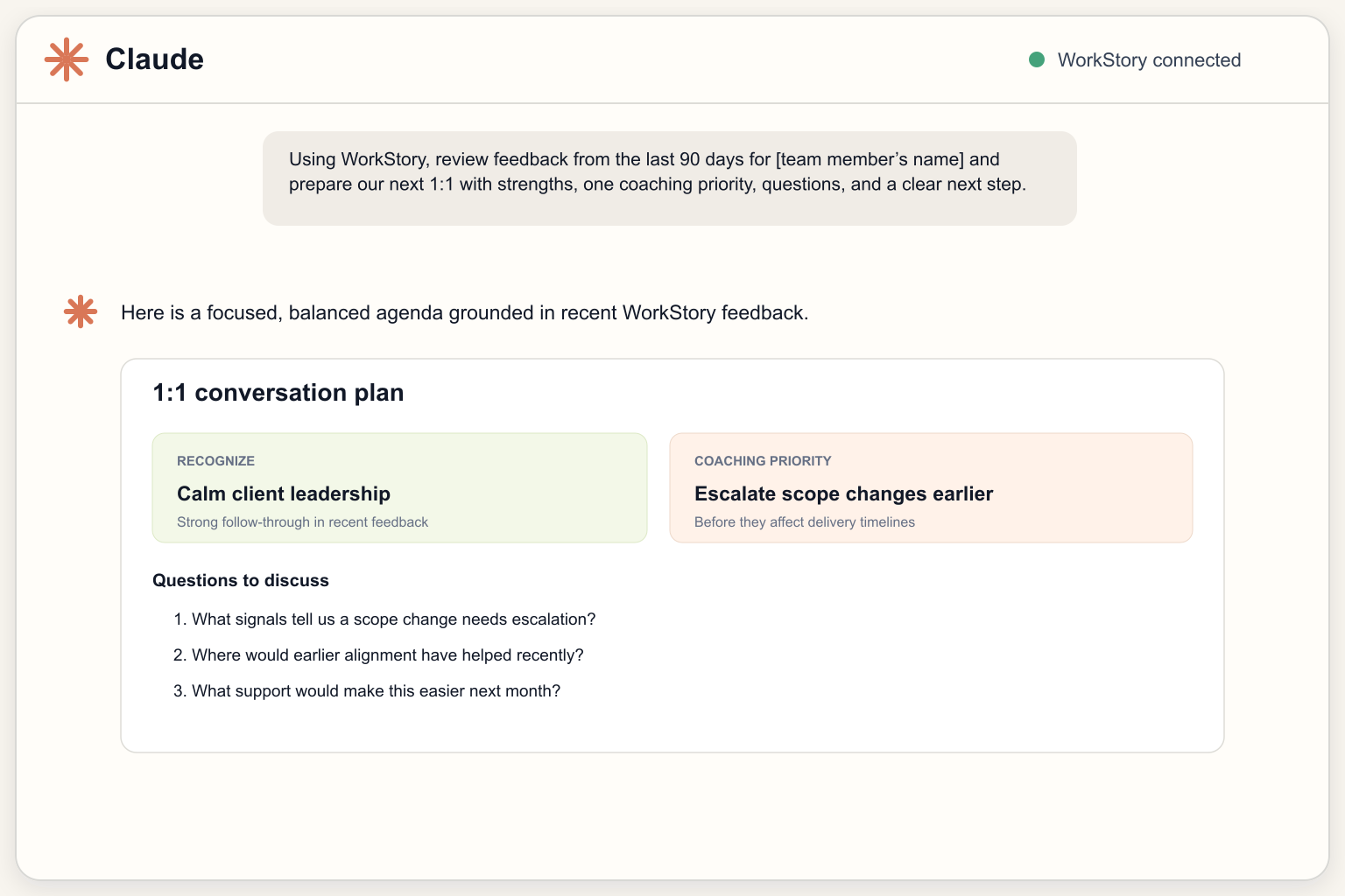 Example AI conversation using WorkStory data