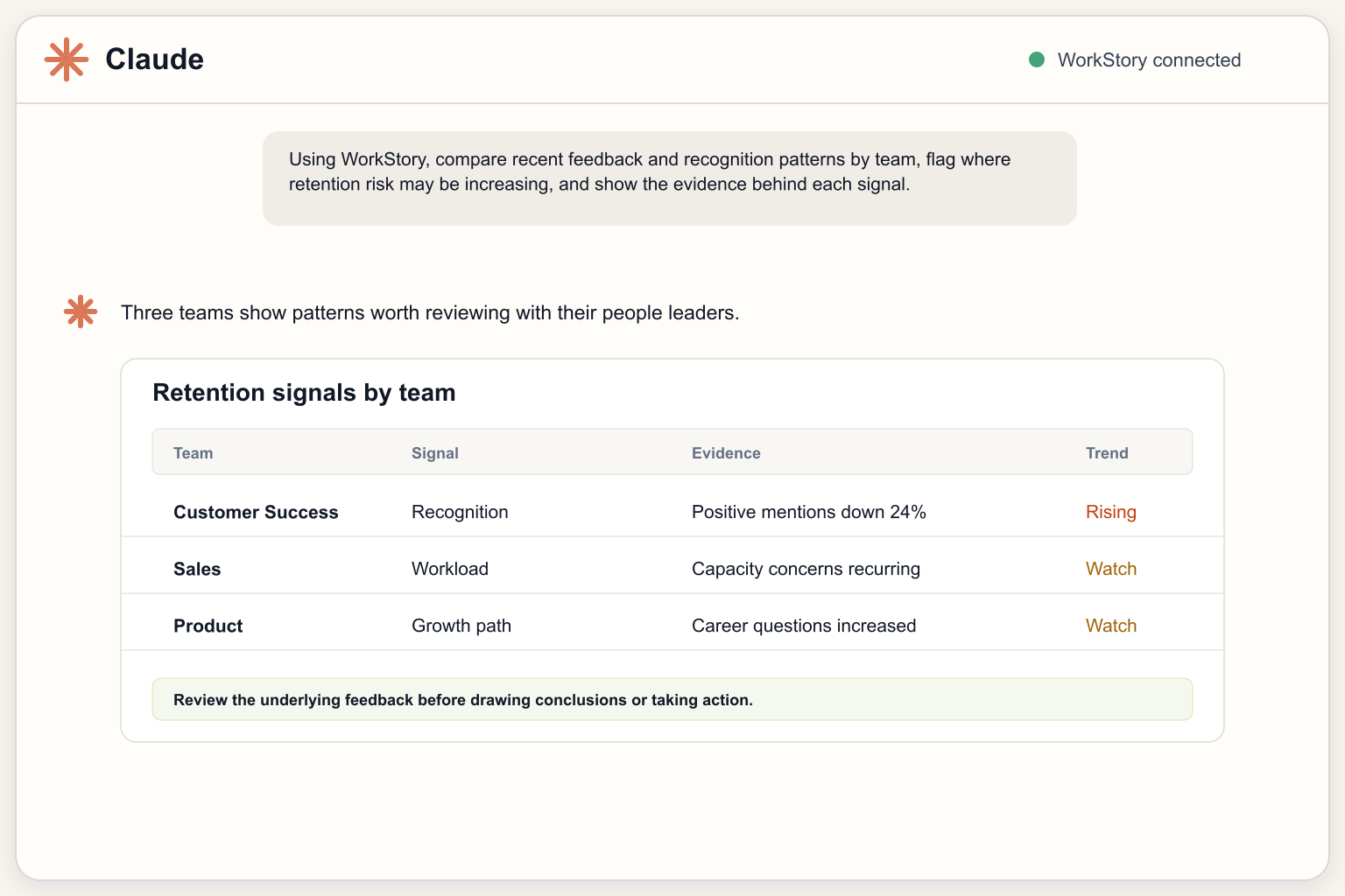 Example AI conversation using WorkStory data