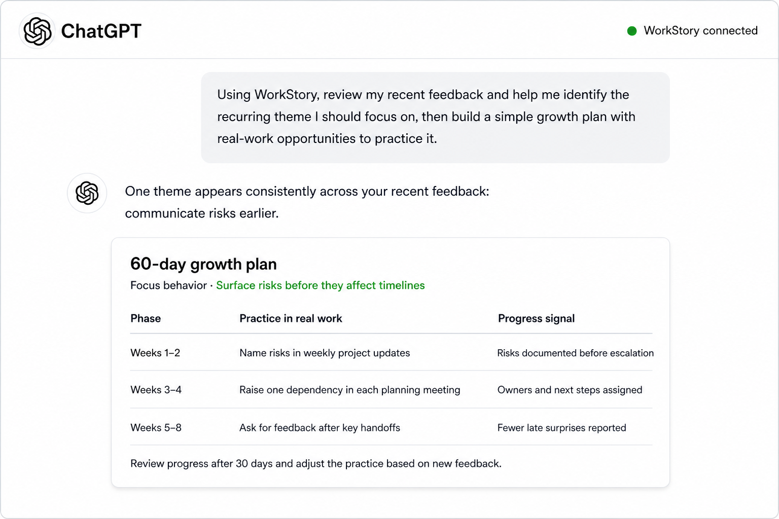 Example AI conversation using WorkStory data