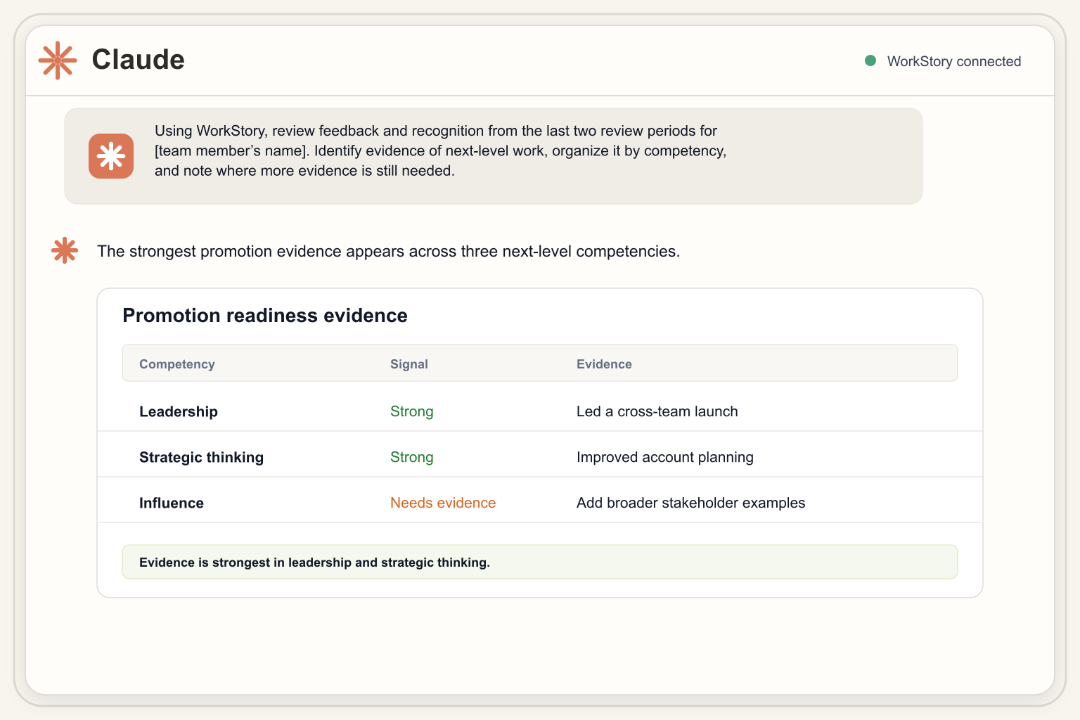 Example AI conversation using WorkStory data
