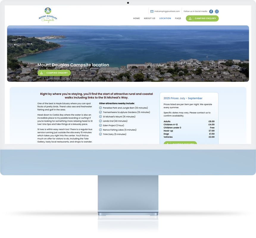 Mount Douglas Campsite Web design Cornwall