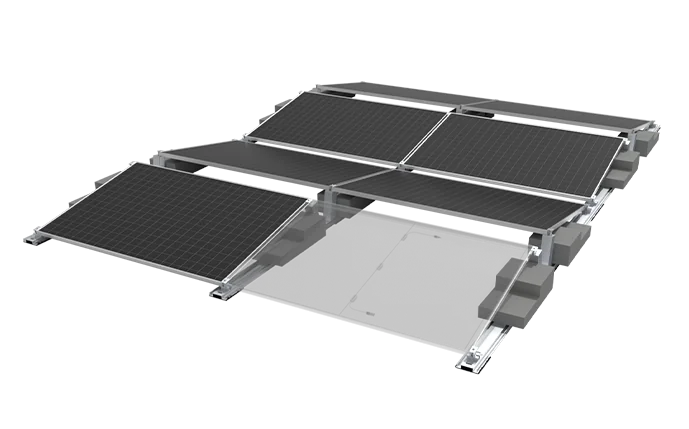 A Clenergy tilt frame system holding rows of solar panels on a flat roof